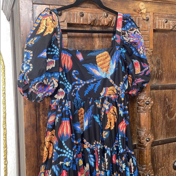 Farm Rio Black Sunset Tapestry Organic Cotton Tropical Vacation Maxi Dress L - Picture 6 of 10